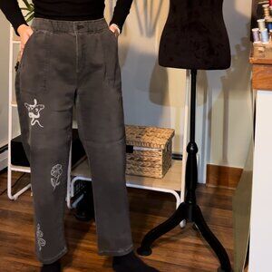 Upcycled & Snake and Flower Handmade Stamped Pants